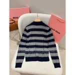 miumiu 2025 Early Fall/Winter Collection 🆕 Lapel Polo Collar Jacquard Letter Striped Wool Knit Pullover for Women - Image 8
