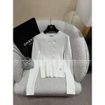 Chanel 2025 Early Fall Collection 🤍 Round Neck Frog Button Embroidery 3D Logo Ribbed Long Sleeve Knit Top - Image 3