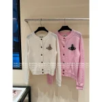 Vivienne Westwood 2025 Early Fall/Winter Collection 🪐 Saturn Jacquard Logo Round Neck Wool Knit Cardigan for Women