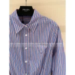 Prada 2025 New Collection 🆕 Academic Style Lapel Vertical Stripe Triangle Logo Tie-Waist Shirt Dress for Women - Image 7
