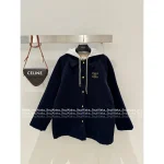 Celine 2025 Early Fall/Winter Collection ☑️ Hooded False Two-Piece Construction Embroidered Letter Logo Corduroy Quilted Cotton Coat