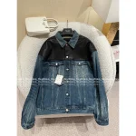 Prada 2025 Early Fall Collection 🔍 Leather-Trimmed Lapel Denim Jacket for Women - Heavy Enzyme Wash Denim Fabric - Image 13