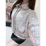 Chanel 2025 Haute Couture Atelier Collection 🌈 Notched Collar & Hand-Crocheted Peter Pan Pocket in Imported Colorful Linen Thread - Crystal Button Knit Cardigan - Image 9