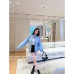 Prada 2025 Early Fall Collection 🎀 Embroidered Triangle Letter Logo Minimalist Style - Dusty Pink 🆚 Mist Blue Utility Jacket - Image 6