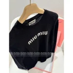 miumiu 2025 Early Fall/Winter Collection 🖤 Classic Letter Logo Round Neck Wool/Cashmere Blend Pullover Sweater for Women - Image 9