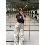 ALEXANDERWANG 2025 ☑️ Drawstring Waist Gray Tone Print Letter Logo Casual Wide-Leg Cargo Pants for Women - Image 3