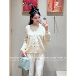 LOROPIANA 2025 Fall/Winter Collection 🤍 Old Money Style Kashmir Cashmere Crochet White Knit Cardigan for Women - Image 7