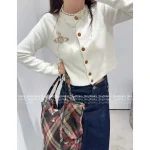 Vivienne Westwood 2025 Early Fall/Winter Collection 🪐 Saturn Jacquard Logo Round Neck Wool Knit Cardigan for Women - Image 3