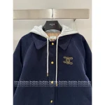 Celine 2025 Early Fall/Winter Collection ☑️ Hooded False Two-Piece Construction Embroidered Letter Logo Corduroy Quilted Cotton Coat - Image 3