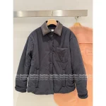 miumiu 2025 Early Fall/Winter Collection 🆕 Leather-Trimmed Lapel Corduroy Pocket Letter Logo Quilted Puffer Coat