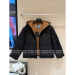 Prada 2025 AW Collection ▶️ Embroidered Badge Logo Hooded Puffer Coat - 90% White Goose Down Fill