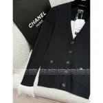 Chanel 2025 Fall/Winter Collection 🖤 Black-White Color-Block Flared Sleeve V-Neck Wool Knit Cardigan for Women - Image 11