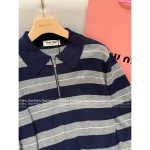 miumiu 2025 Early Fall/Winter Collection 🆕 Lapel Polo Collar Jacquard Letter Striped Wool Knit Pullover for Women - Image 6