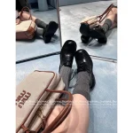 miumiu 2025 Early Fall/Winter Collection 👞 Height-Increasing Academic Style Genuine Leather Shoes for Women - 3.5cm Embroidered Logo Block Heel - Image 9
