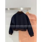 miumiu 2025 Early Fall Collection 🆕 Letter Logo Color-Block Corduroy Lapel Wool-Blend Cotton Coat for Women - Image 9