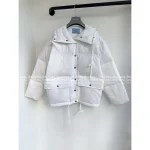Prada 2025 Early Fall/Winter Collection 🤍 White Pocket Lapel Puffer Coat with 90% National Standard White Goose Down Fill