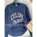 Celine 2025 Early Fall/Winter Collection 💙 Printed Letter Logo Navy Blue Pullover Hoodie for Women - Image 6