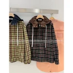 miumiu 2025 Fall/Winter 🐻 Maillard Color Palette ~ False Two-Layer Hooded Letter Logo Plaid Jacket for Women - Image 15