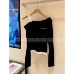 ANNANDELMAN 2025 Early Fall Collection 🖤 Asymmetric Neckline False Two-Piece Long Sleeve Top for Women - 2 Colors Available - Image 4