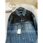 Prada 2025 Early Fall Collection 🔍 Leather-Trimmed Lapel Denim Jacket for Women - Heavy Enzyme Wash Denim Fabric - Image 12