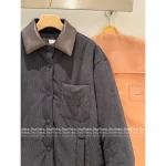 miumiu 2025 Early Fall/Winter Collection 🆕 Leather-Trimmed Lapel Corduroy Pocket Letter Logo Quilted Puffer Coat - Image 5