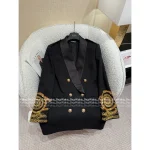 BALMAIN 2025 Fall/Winter Collection 🖤 Heavyweight Acetate-Silk Blend Lapel & Cuff Embroidery with Beadwork Metal Button V-Neck Wool Blazer - Image 14