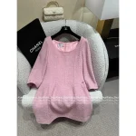 Chanel 2025 Fall/Winter Collection 🎀 Imported Wool Tweed Round Neck 3/4 Sleeve Shift Dress for Women - Image 11