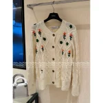 Dior 2025 Fall/Winter Collection 🌷 Round-Neck Floral Crochet Embroidery Letter Logo Wool Knit Cardigan for Women