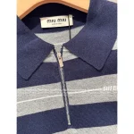miumiu 2025 Early Fall/Winter Collection 🆕 Lapel Polo Collar Jacquard Letter Striped Wool Knit Pullover for Women - Image 5
