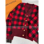 Louis Vuitton 2025 Early Fall/Winter Collection ♥️ Red Plaid Metal Button 100% Imported Wool Knit Cardigan