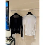 Chanel 2025 Fall/Winter Collection 🤍 Round Neck Stretch Slim-Fit Cotton Sparkle Logo Base Layer Long Sleeve Knit Top - Image 5