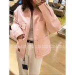 Louis Vuitton 2025 Early Fall Collection 🌸 Pharrell Williams Collaboration Celebrity Same Style Heavy Enzyme Wash Sakura Pink Lapel Denim Jacket - Image 11
