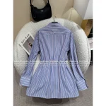 Prada 2025 New Collection 🆕 Academic Style Lapel Vertical Stripe Triangle Logo Tie-Waist Shirt Dress for Women - Image 4