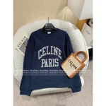Celine 2025 Early Fall/Winter Collection 💙 Printed Letter Logo Navy Blue Pullover Hoodie for Women - Image 5