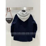 Celine 2025 Early Fall/Winter Collection ☑️ Hooded False Two-Piece Construction Embroidered Letter Logo Corduroy Quilted Cotton Coat - Image 16