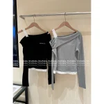 ANNANDELMAN 2025 Early Fall Collection 🖤 Asymmetric Neckline False Two-Piece Long Sleeve Top for Women - 2 Colors Available