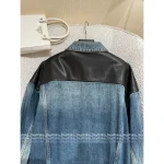 Prada 2025 Early Fall Collection 🔍 Leather-Trimmed Lapel Denim Jacket for Women - Heavy Enzyme Wash Denim Fabric - Image 11
