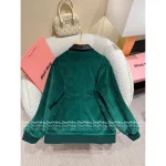 miumiu 2025 Early Fall/Winter Collection 🍏 Vintage Corduroy Green Pocket Lapel Bomber Jacket / Metal Belt Midi Skirt - Image 3