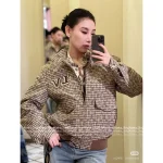 Louis Vuitton 2025 Early Fall/Winter Collection 🐵 Wool Blend Mock Neck Embroidered Letter Logo Zip-Front Jacket Loose Fit - Image 8