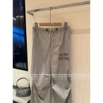 ALEXANDERWANG 2025 ☑️ Drawstring Waist Gray Tone Print Letter Logo Casual Wide-Leg Cargo Pants for Women - Image 14