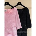 Chanel 2025 Fall/Winter Collection 🎀 Imported Wool Tweed Round Neck 3/4 Sleeve Shift Dress for Women - Image 10
