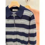 miumiu 2025 Early Fall/Winter Collection 🆕 Lapel Polo Collar Jacquard Letter Striped Wool Knit Pullover for Women - Image 4