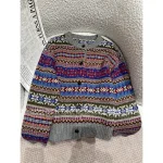 RALPH LAUREN 2025 Fall/Winter Collection 🌈 Bohemian Color-Block Jacquard 100% Imported Wool Round-Neck Knit Cardigan - Image 9