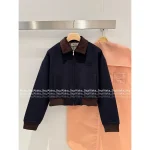 miumiu 2025 Early Fall Collection 🆕 Letter Logo Color-Block Corduroy Lapel Wool-Blend Cotton Coat for Women - Image 7