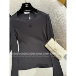 Chanel 2025 Fall/Winter Collection 🤍 Round Neck Stretch Slim-Fit Cotton Sparkle Logo Base Layer Long Sleeve Knit Top - Image 4