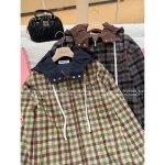 miumiu 2025 Fall/Winter 🐻 Maillard Color Palette ~ False Two-Layer Hooded Letter Logo Plaid Jacket for Women - Image 13