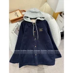 Celine 2025 Early Fall/Winter Collection ☑️ Hooded False Two-Piece Construction Embroidered Letter Logo Corduroy Quilted Cotton Coat - Image 15