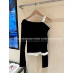 ANNANDELMAN 2025 Early Fall Collection 🖤 Asymmetric Neckline False Two-Piece Long Sleeve Top for Women - 2 Colors Available - Image 2