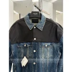 Prada 2025 Early Fall Collection 🔍 Leather-Trimmed Lapel Denim Jacket for Women - Heavy Enzyme Wash Denim Fabric - Image 10