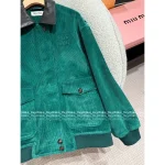 miumiu 2025 Early Fall/Winter Collection 🍏 Vintage Corduroy Green Pocket Lapel Bomber Jacket / Metal Belt Midi Skirt - Image 14